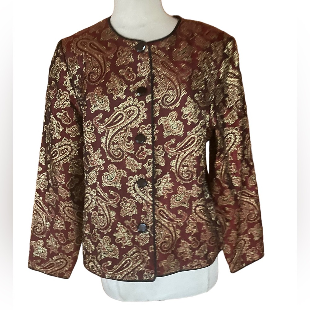 1990s Maggy London Gold Metallic Sparkly Button Down Blazer